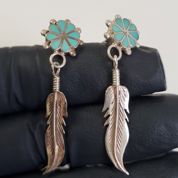 Sterling Silver 925 Turquoise Flower Earrings